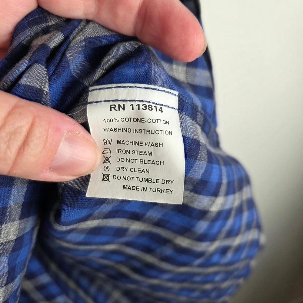 BILLY REID Mens Blue Plaid Check Casual Button Down Long Sleeve Shirt Size Large